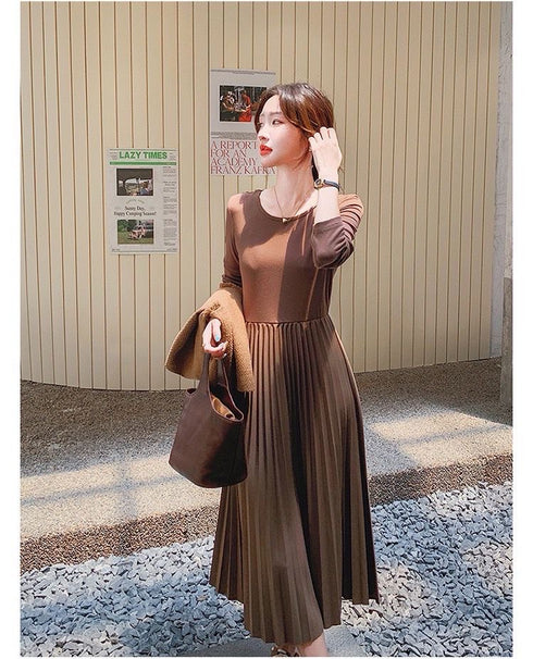 Ladies Fashionable Tweed Half Sleeves Jacket with Long SleeveS Pleated Dress